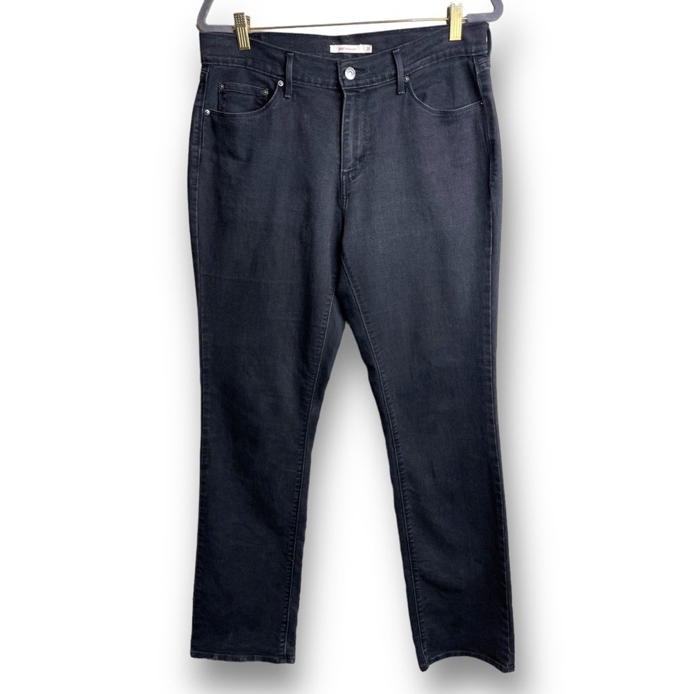 Levis Size 31 Black Denim 505 Straight Leg High Rise Dark Wash Minimalist Jeans